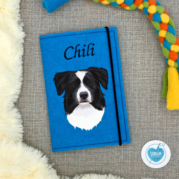Designbeispiel der Impfpasshülle blau für den Australian Shepherd black bi